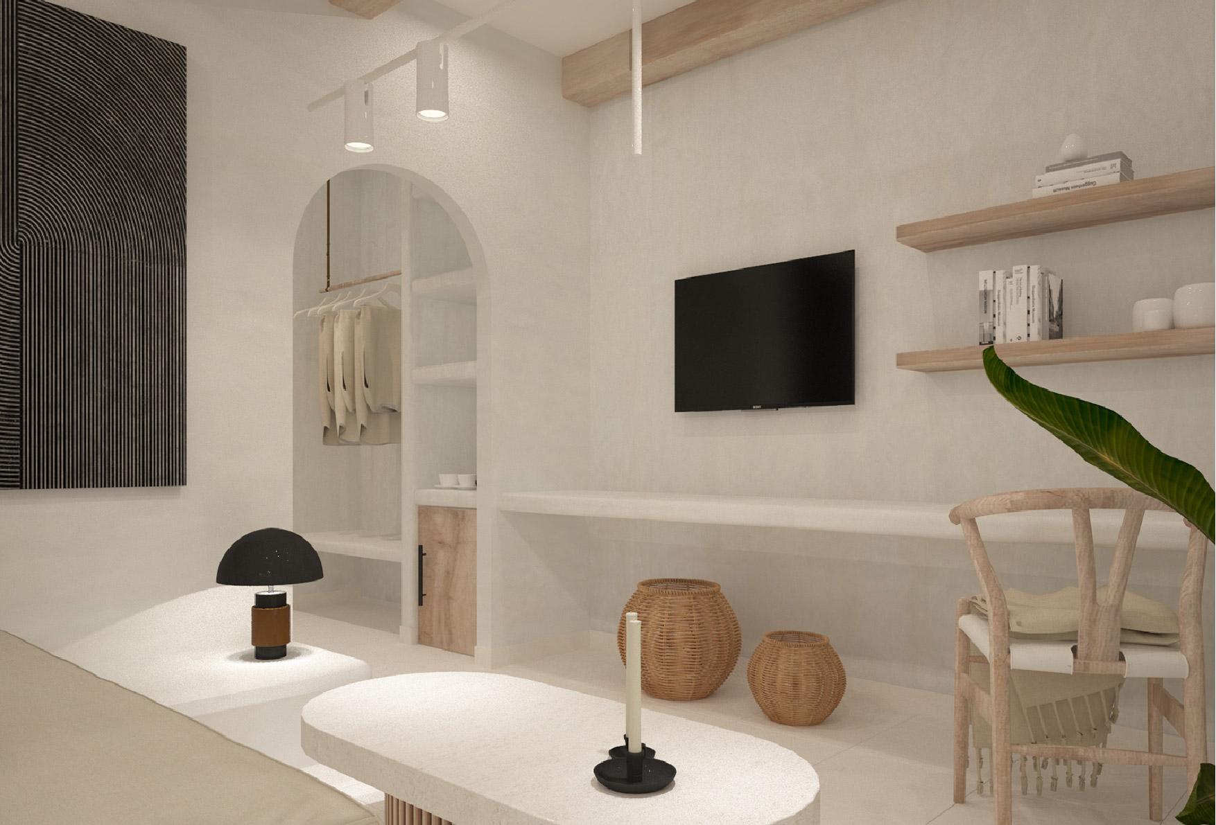 Aelia Luxury Suites 카르테라도스 외부 사진 A 3D rendering of a living room